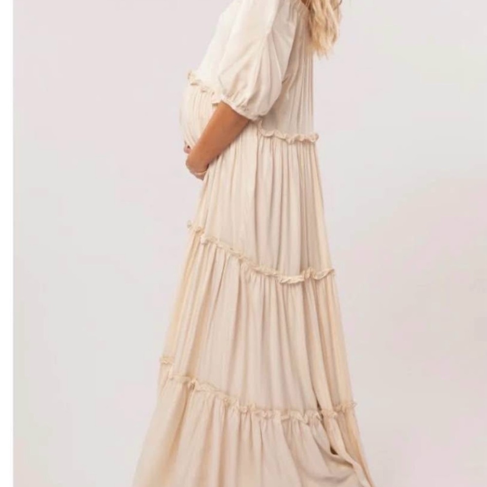 Elegant Cream Maternity Maxi Dress